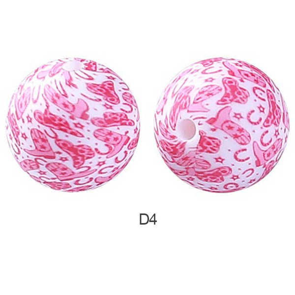 10pcs 15mm Silicone Printed Round Beads