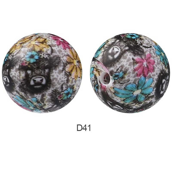 10pcs 15mm Silicone Printed Round Beads