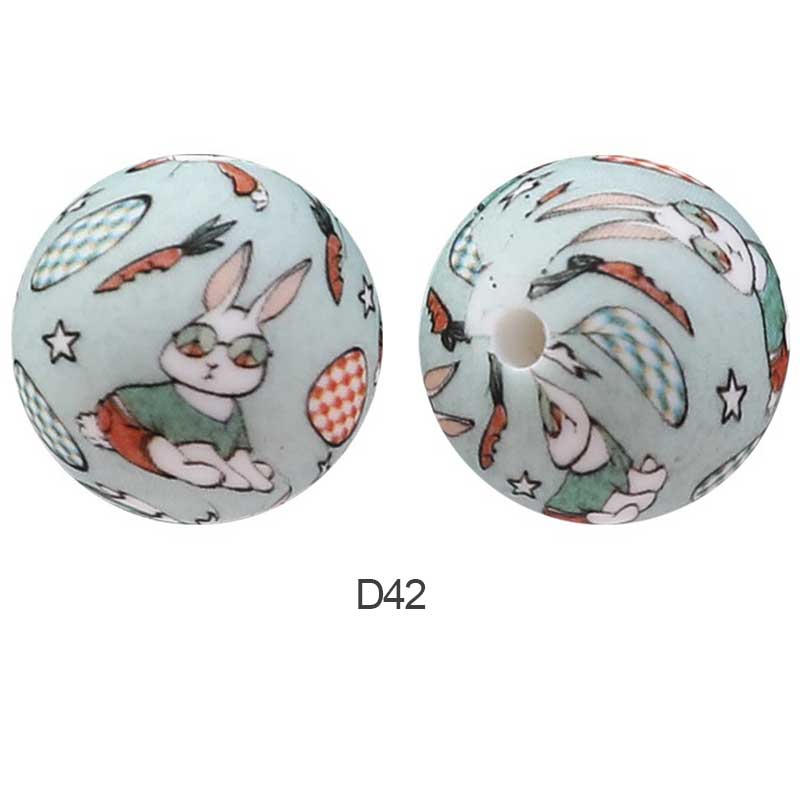 10pcs 15mm Silicone Printed Round Beads