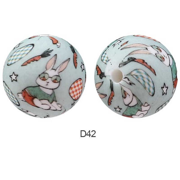 10pcs 15mm Silicone Printed Round Beads