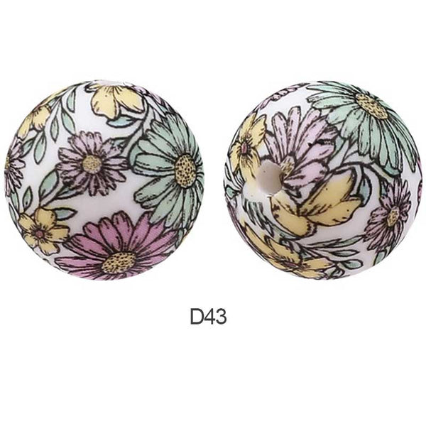 10pcs 15mm Silicone Printed Round Beads