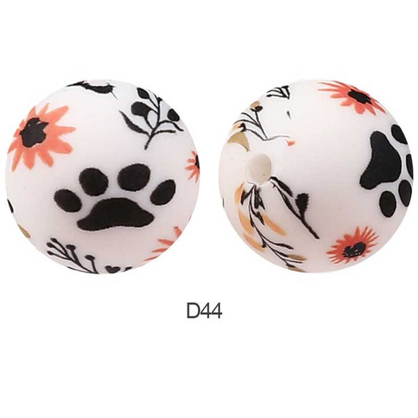 10pcs 15mm Silicone Printed Round Beads