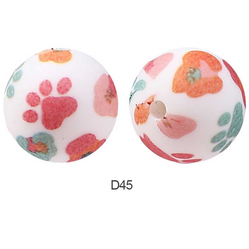 10pcs 15mm Silicone Printed Round Beads