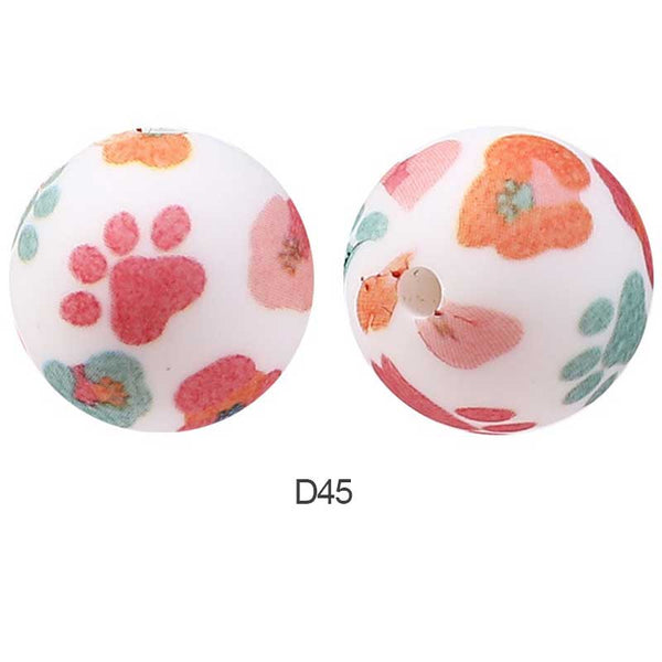 10pcs 15mm Silicone Printed Round Beads