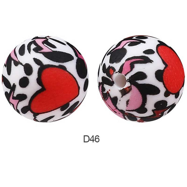 10pcs 15mm Silicone Printed Round Beads