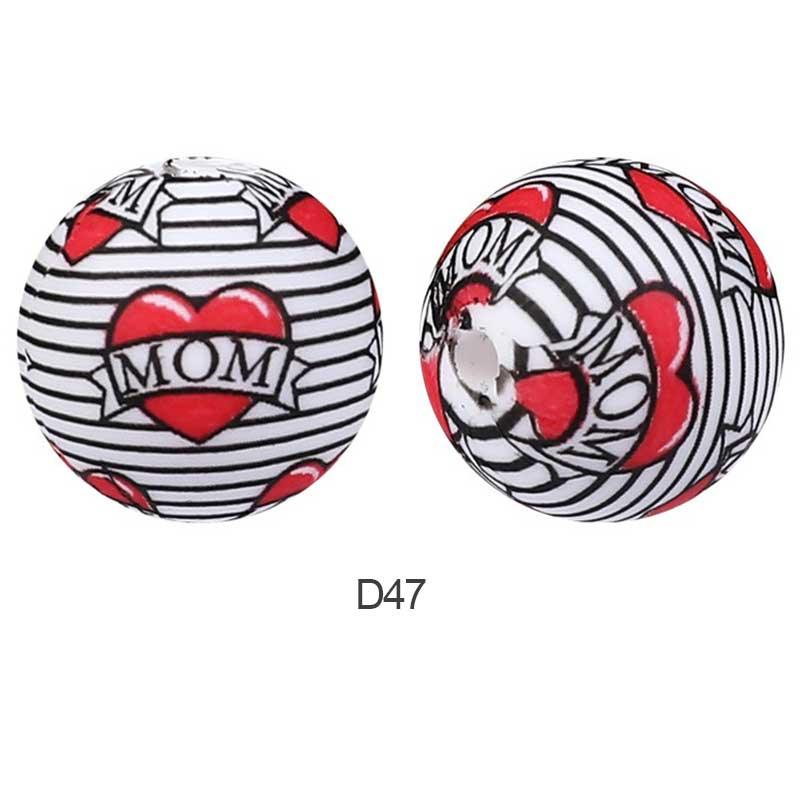 10pcs 15mm Silicone Printed Round Beads