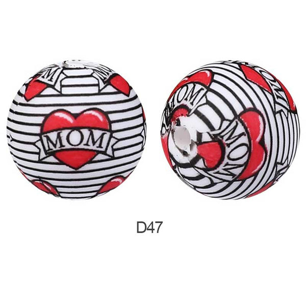 10pcs 15mm Silicone Printed Round Beads
