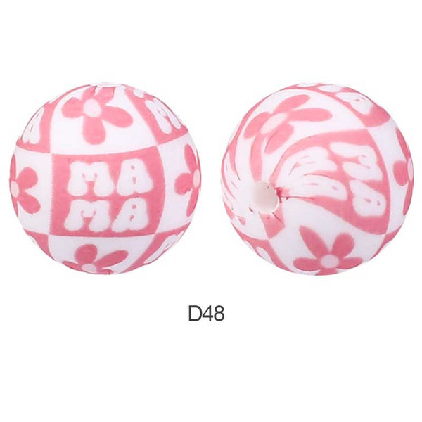 10pcs 15mm Silicone Printed Round Beads