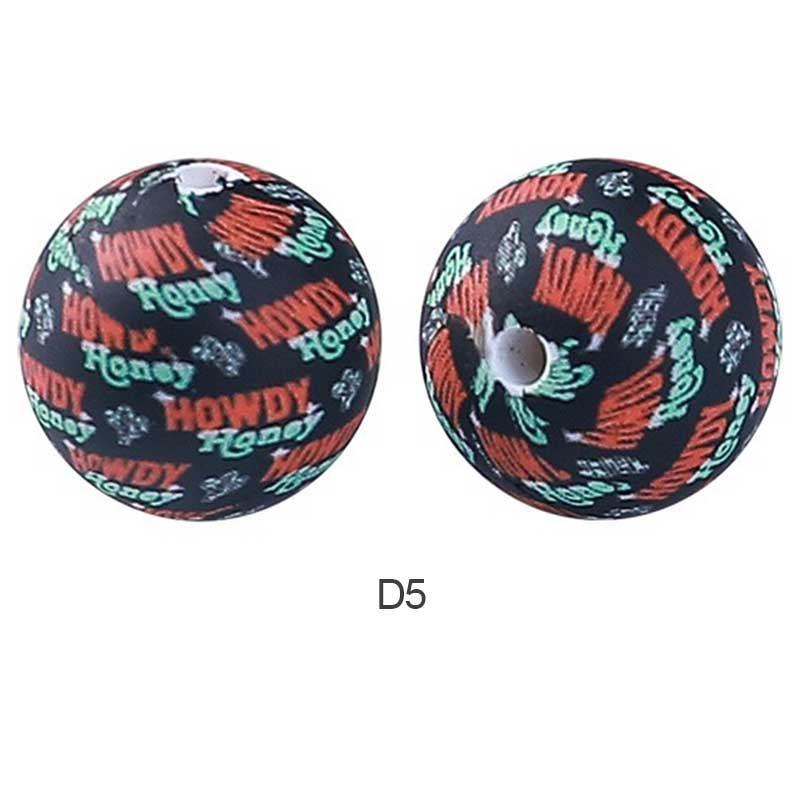 10pcs 15mm Silicone Printed Round Beads