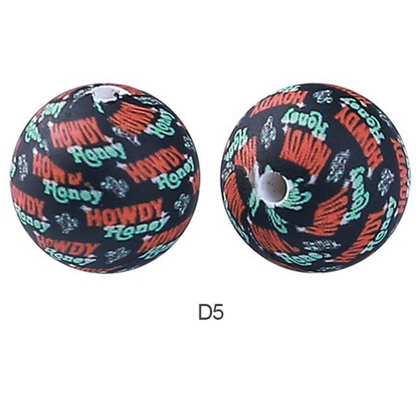 10pcs 15mm Silicone Printed Round Beads