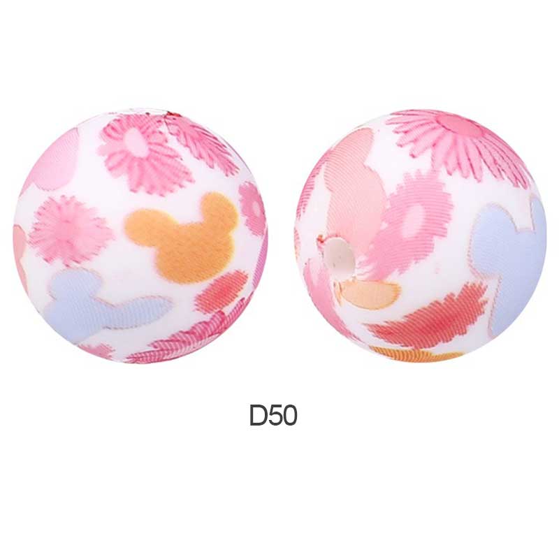 10pcs 15mm Silicone Printed Round Beads