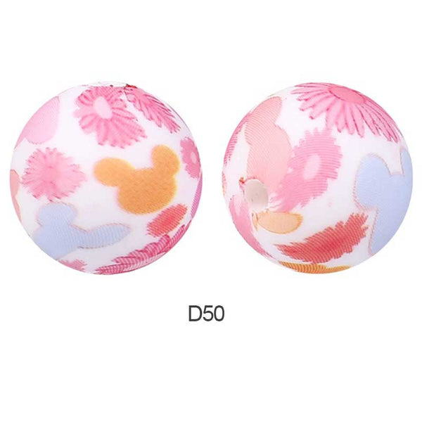 10pcs 15mm Silicone Printed Round Beads
