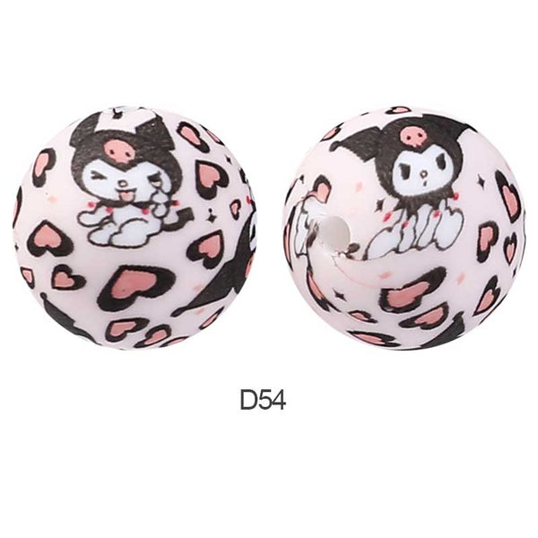 10pcs 15mm Silicone Printed Round Beads