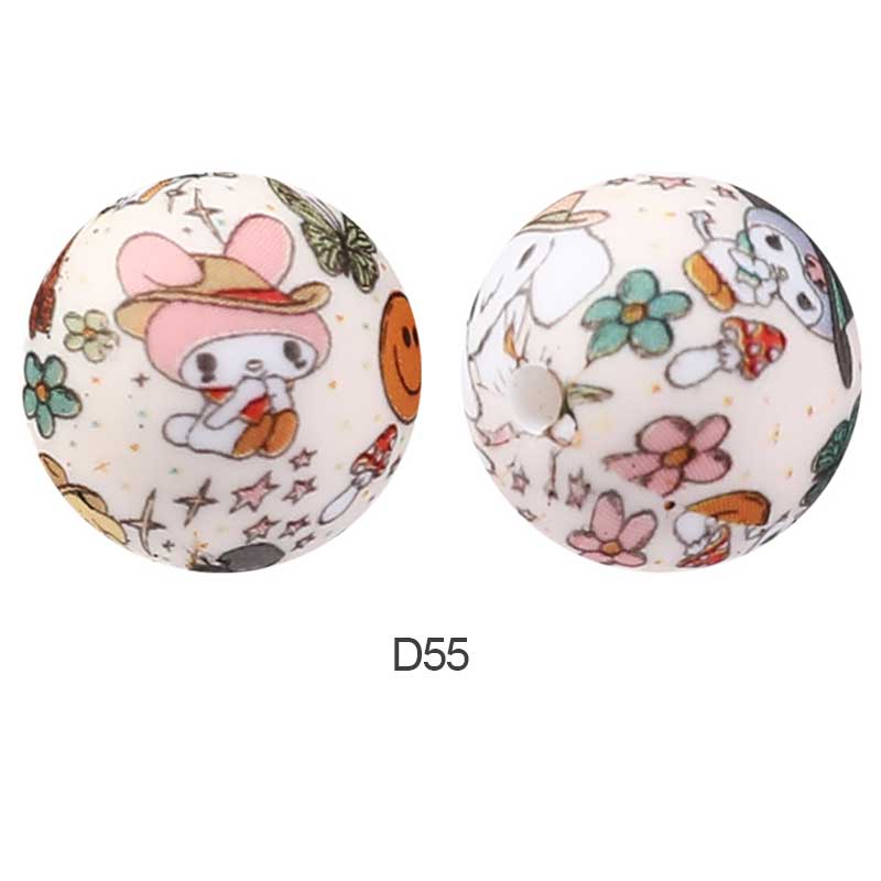 10pcs 15mm Silicone Printed Round Beads