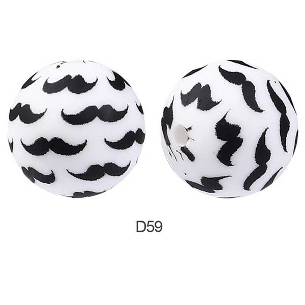 10pcs 15mm Silicone Printed Round Beads