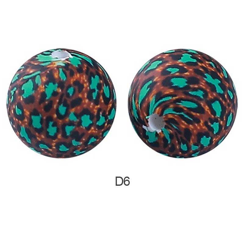 10pcs 15mm Silicone Printed Round Beads