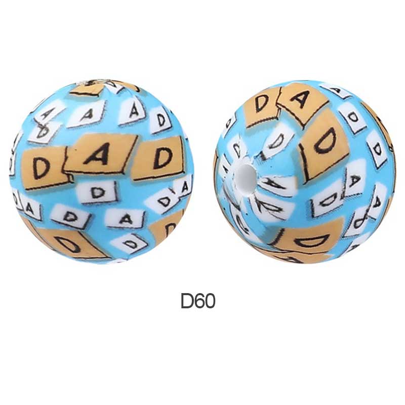 10pcs 15mm Silicone Printed Round Beads