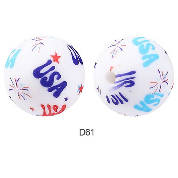 10pcs 15mm Silicone Printed Round Beads