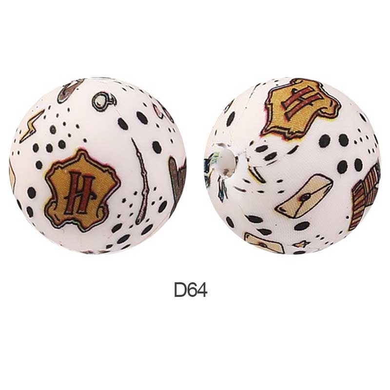 10pcs 15mm Silicone Printed Round Beads