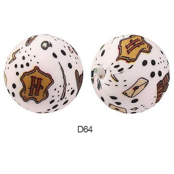 10pcs 15mm Silicone Printed Round Beads