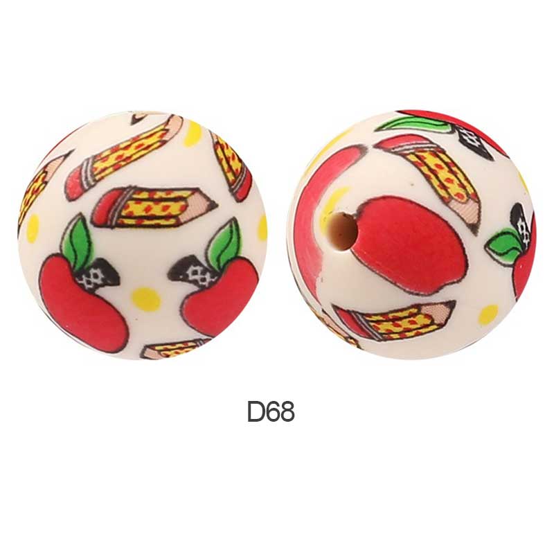 10pcs 15mm Silicone Printed Round Beads