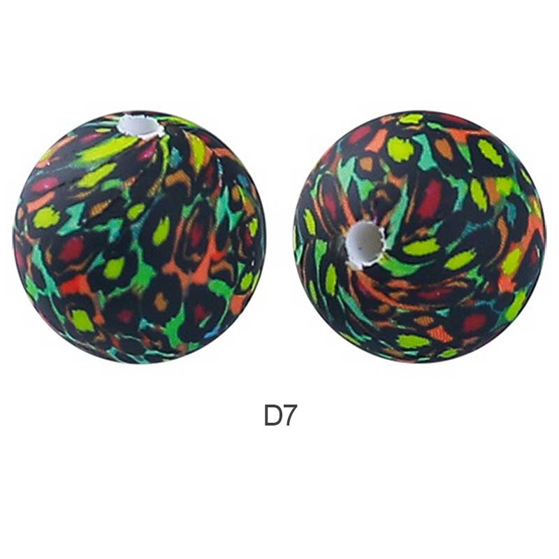 10pcs 15mm Silicone Printed Round Beads