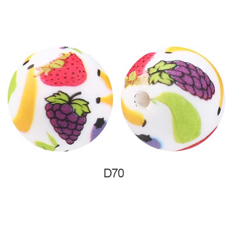 10pcs 15mm Silicone Printed Round Beads