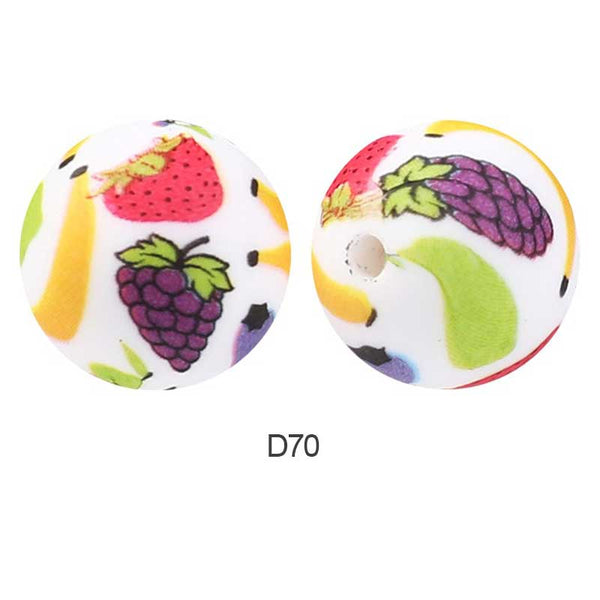 10pcs 15mm Silicone Printed Round Beads