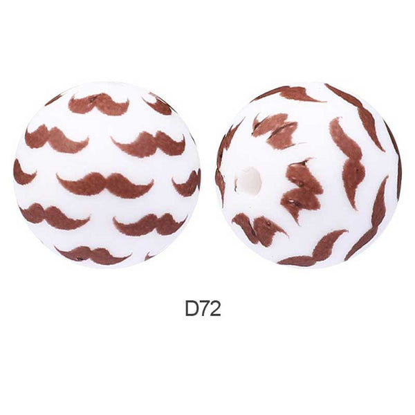 10pcs 15mm Silicone Printed Round Beads