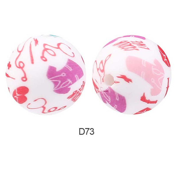 10pcs 15mm Silicone Printed Round Beads