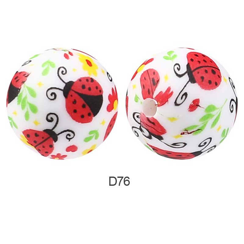 10pcs 15mm Silicone Printed Round Beads