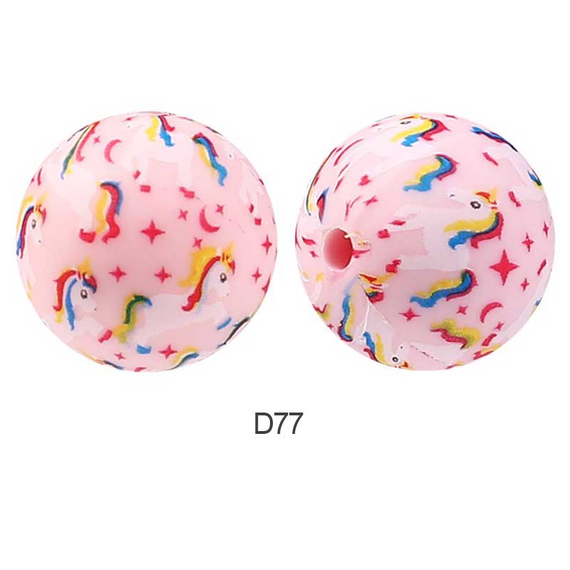 10pcs 15mm Silicone Printed Round Beads