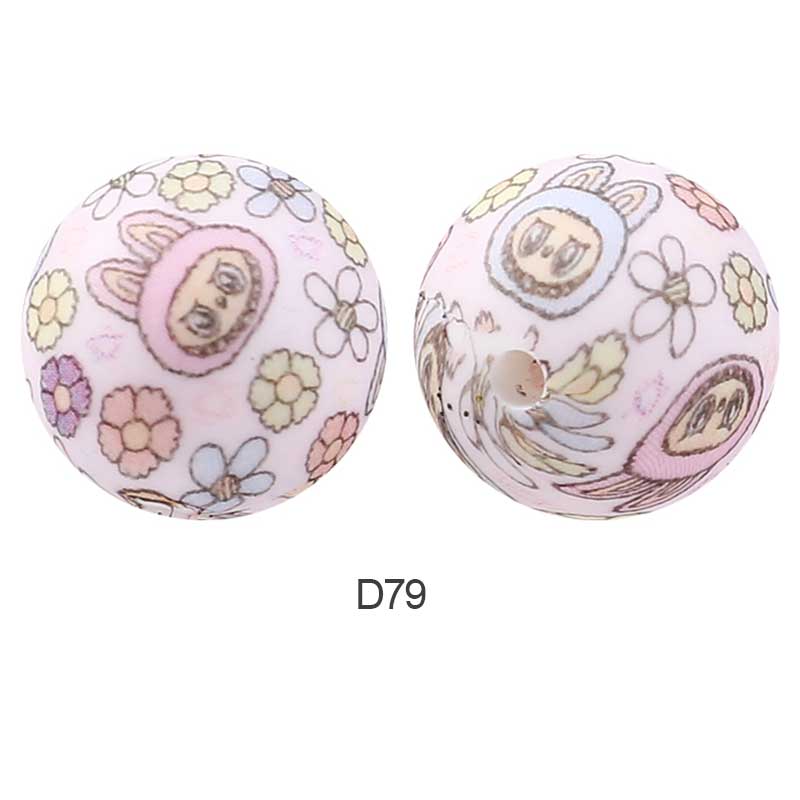 10pcs 15mm Silicone Printed Round Beads