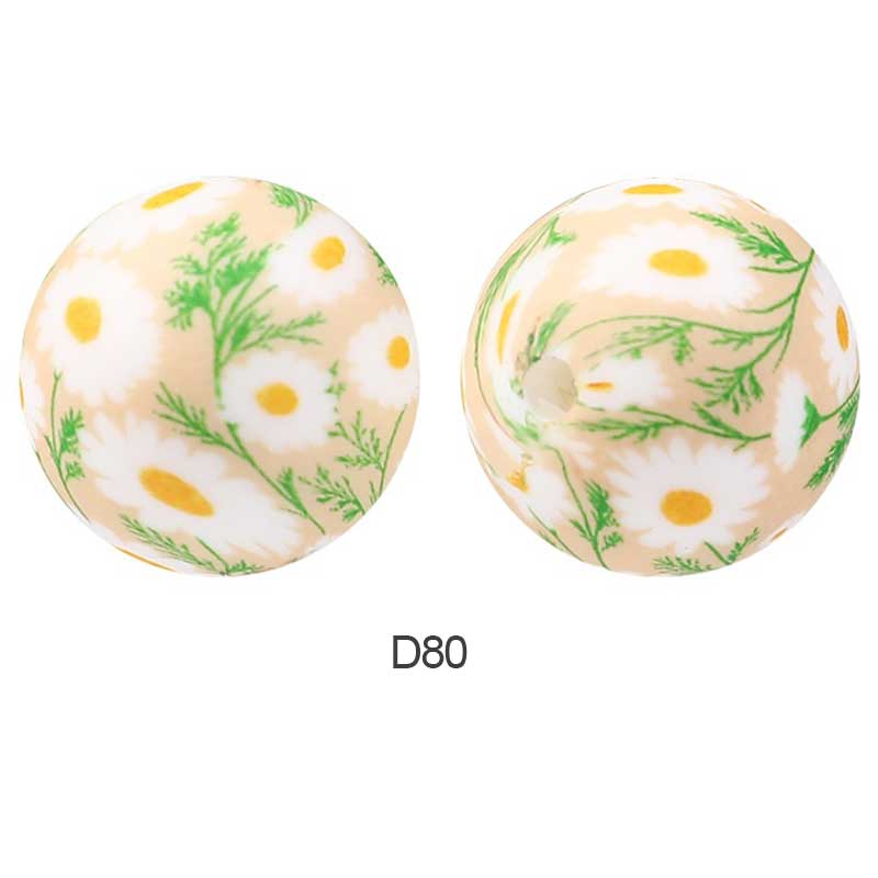 10pcs 15mm Silicone Printed Round Beads