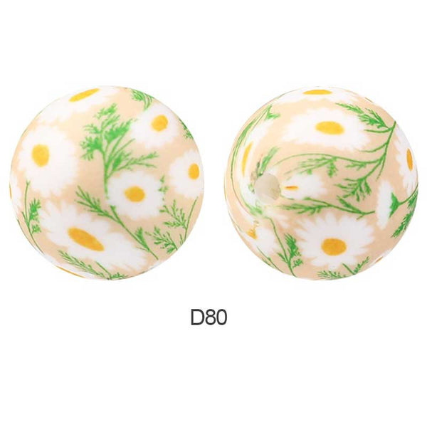 10pcs 15mm Silicone Printed Round Beads