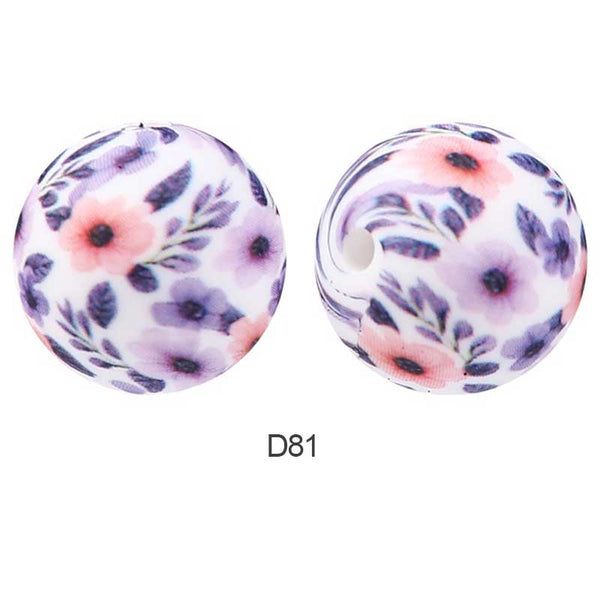 10pcs 15mm Silicone Printed Round Beads