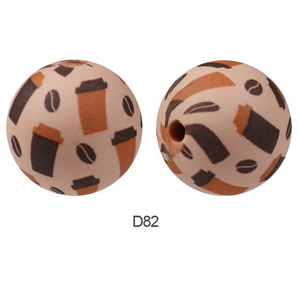 10pcs 15mm Silicone Printed Round Beads