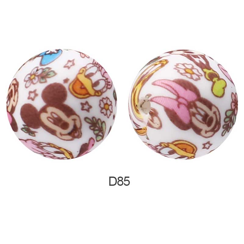 10pcs 15mm Silicone Printed Round Beads