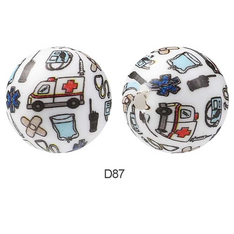 10pcs 15mm Silicone Printed Round Beads