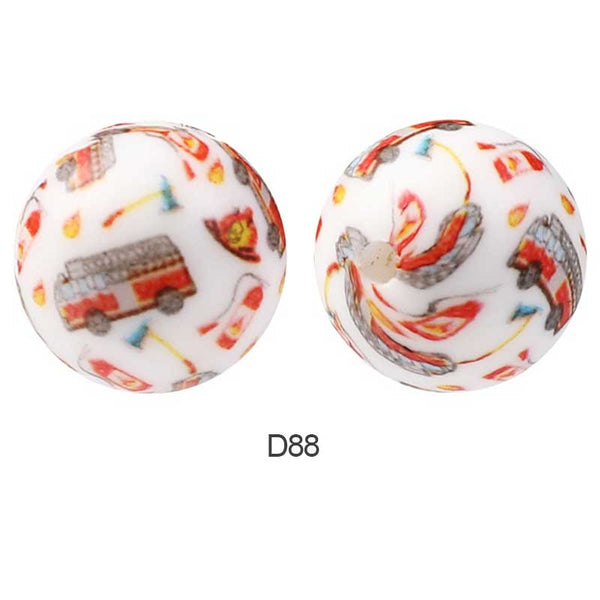 10pcs 15mm Silicone Printed Round Beads