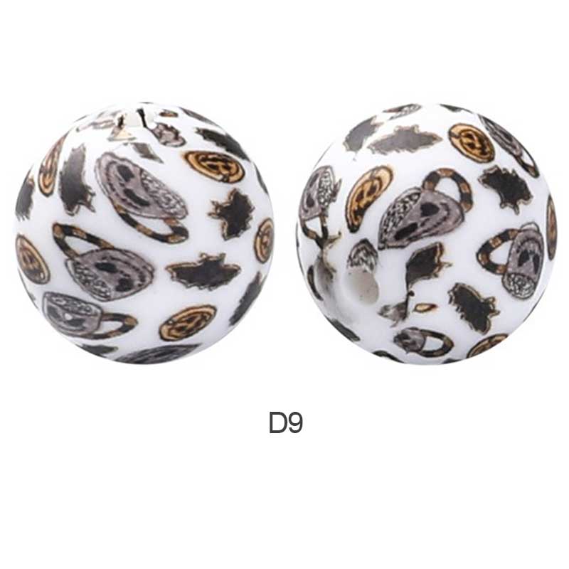 10pcs 15mm Silicone Printed Round Beads
