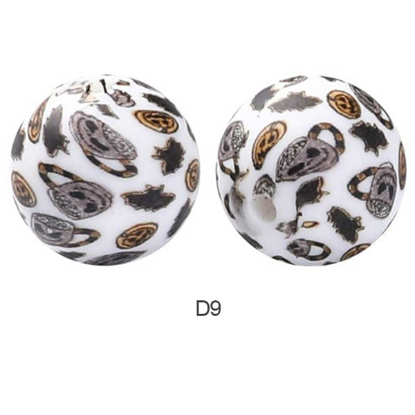 10pcs 15mm Silicone Printed Round Beads