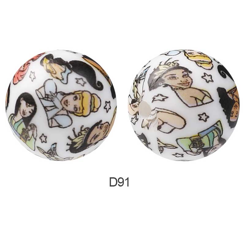 10pcs 15mm Silicone Printed Round Beads