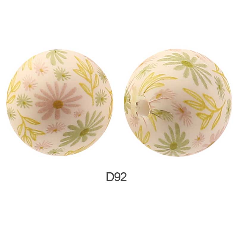 10pcs 15mm Silicone Printed Round Beads