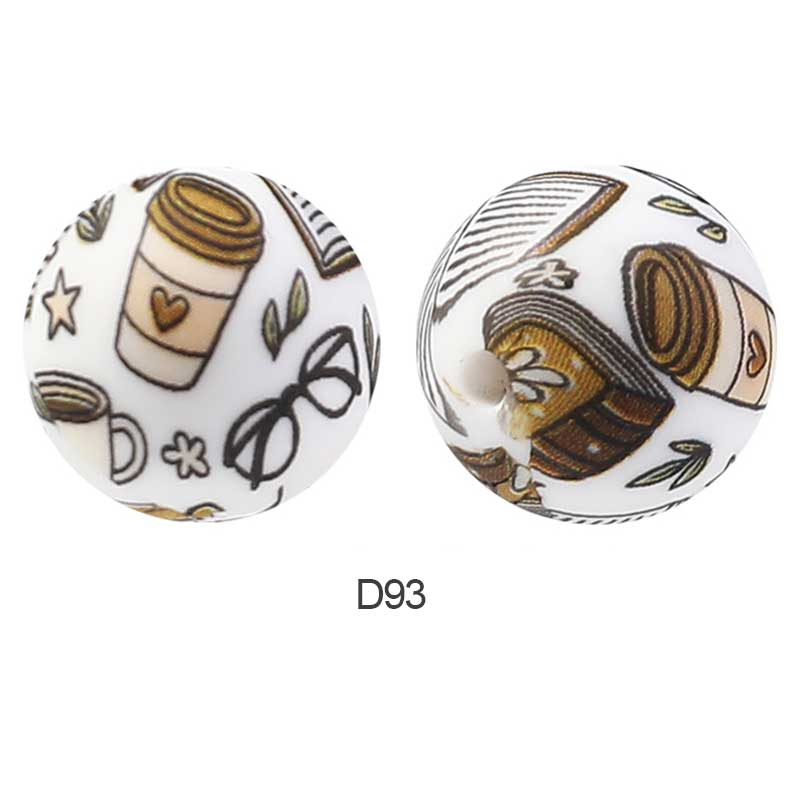 10pcs 15mm Silicone Printed Round Beads