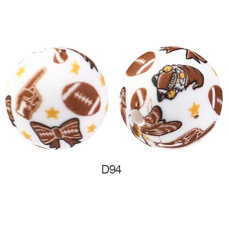 10pcs 15mm Silicone Printed Round Beads