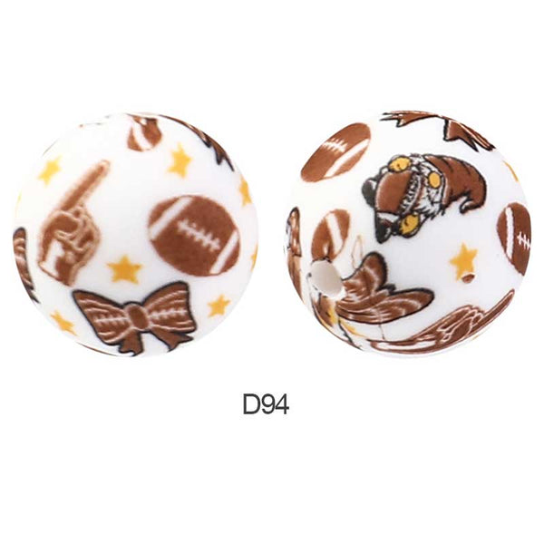 10pcs 15mm Silicone Printed Round Beads