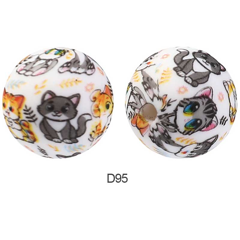 10pcs 15mm Silicone Printed Round Beads