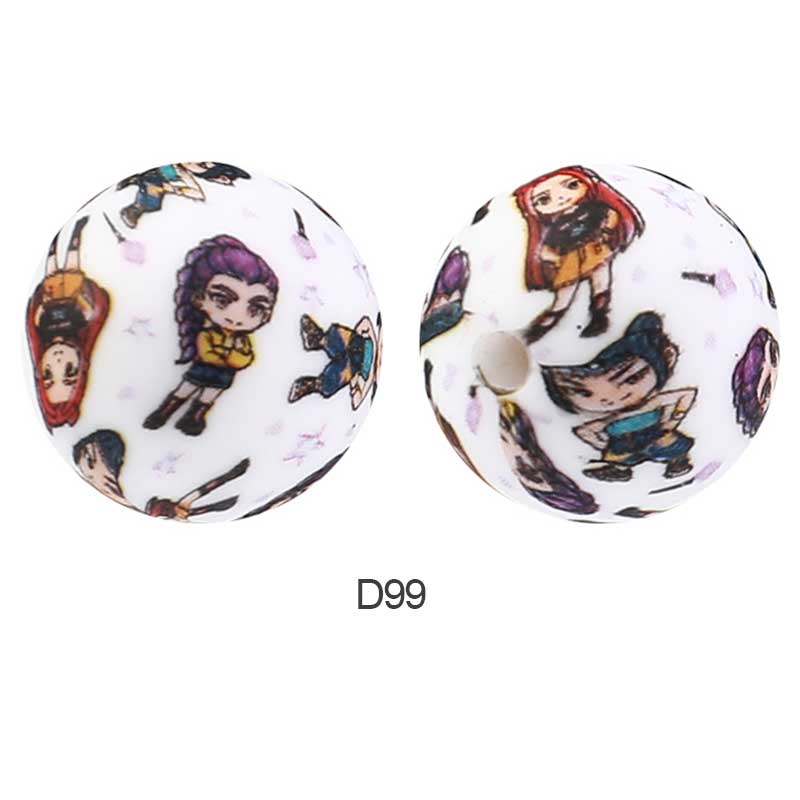 10pcs 15mm Silicone Printed Round Beads