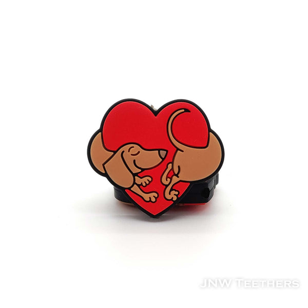 Dachshund with red heart silicone focal beads